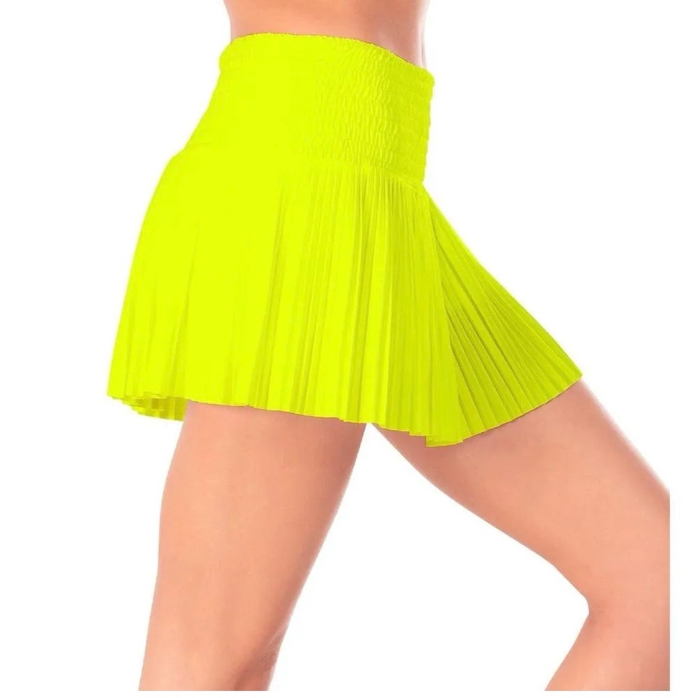 Lucky in Love - Neon Yellow Pleated Women's Skirt for Pickleball or Tennis